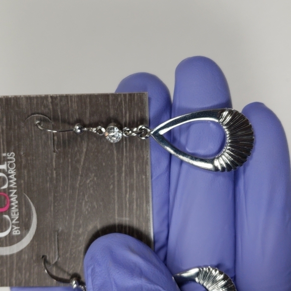 Dainty Silver-tone Crystal Teardrop Dangling Earrings - CUSP by Neiman Marcus - Picture 8 of 11